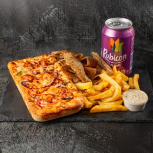 Smash box with pizza, doner strips, chips and drink at Bross Slice and Grill